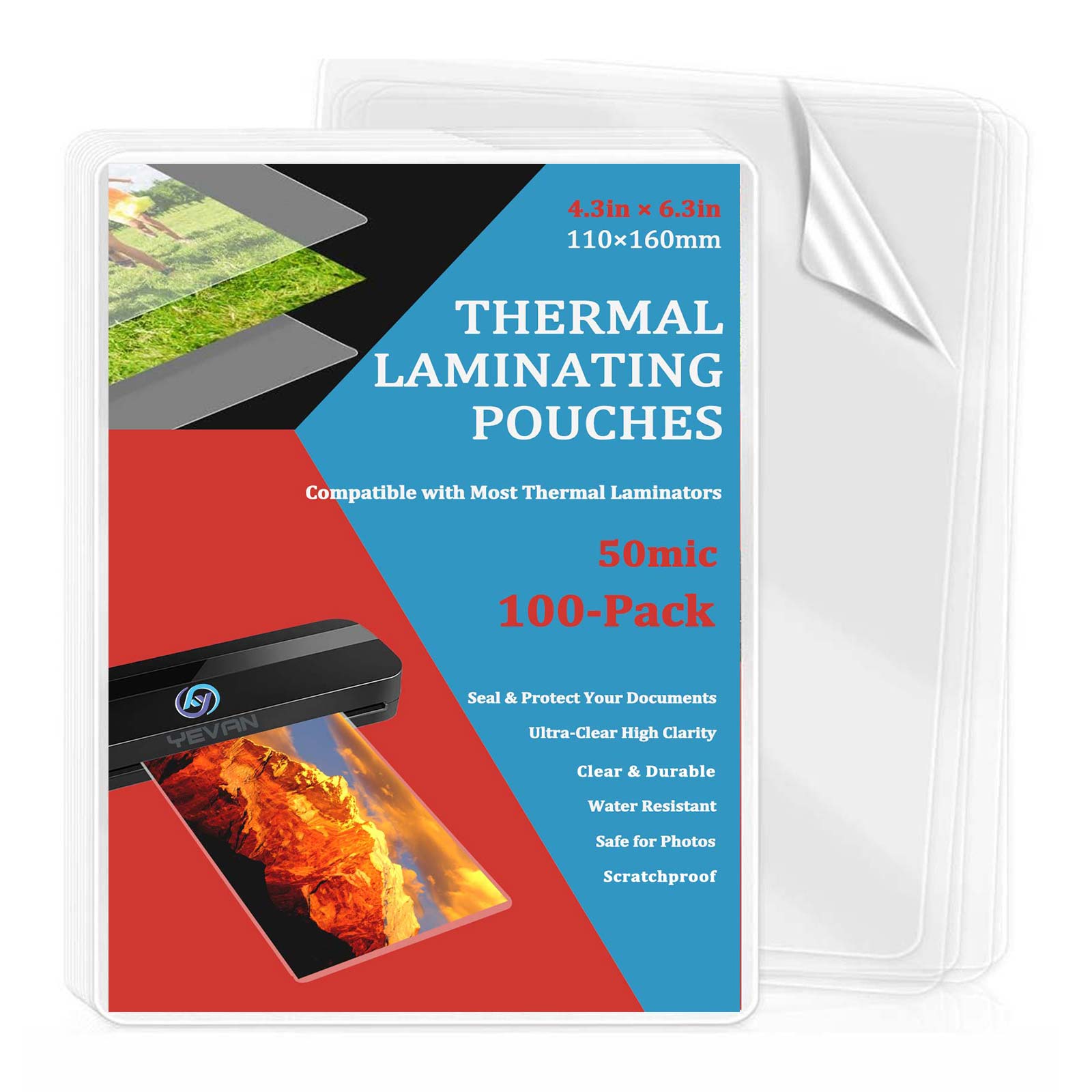 Document Laminator Pouch - 100 ورقة تغليف حراري مقاس 4.3×6.3